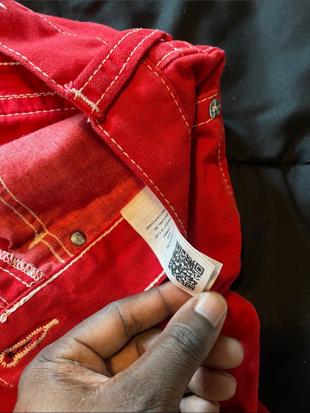 True Religion Men's Red Jean Shorts with Contrast Stitching
